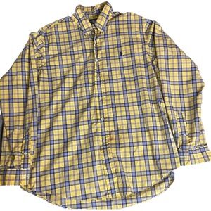 Ralph Lauren Men's Navy Yellow‎ Plaid Classic Dress Shirt Pony X-Large